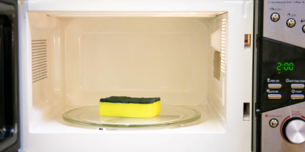 Les revêtements intérieur et extérieur du dispositif à micro-ondes sont lavés de la saleté avec une éponge en mousse douce humidifiée avec la composition préparée.