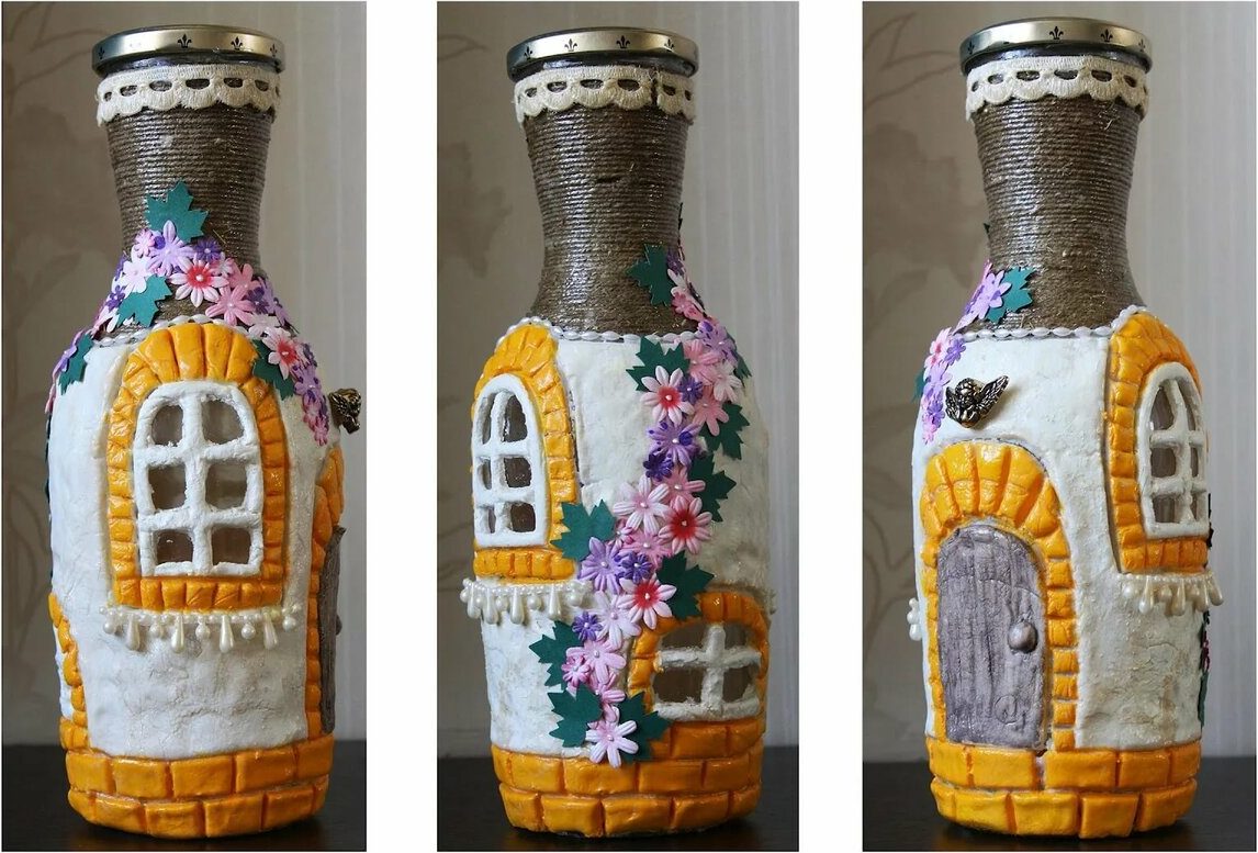 décor de bouteilles avec pâte à sel
