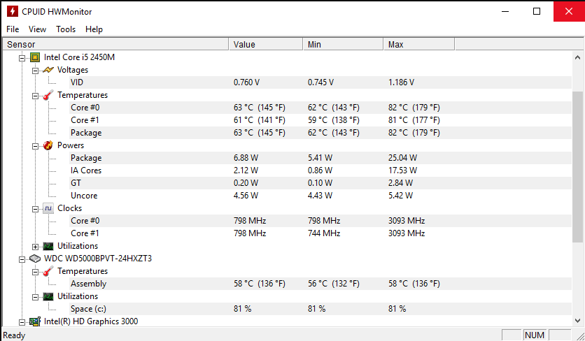 โปรแกรม CPUID HWMonitor