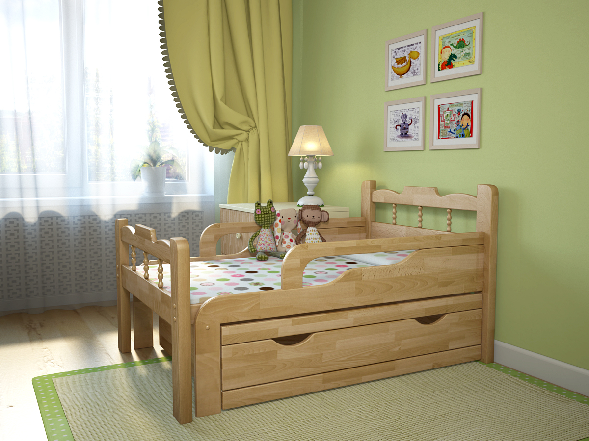 lit d'enfant en bois avec pare-chocs à partir de 2 ans