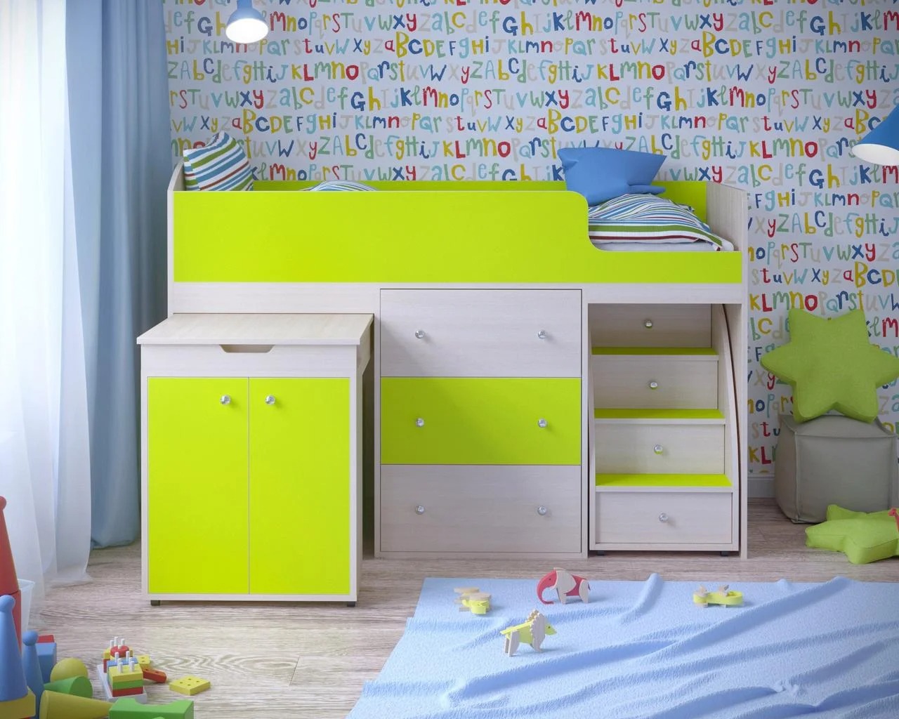 mansarda pat pentru copii cu decor de masa