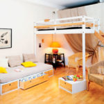 cama alta com área de estar