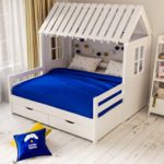 lit maison pour enfant matelas bleu