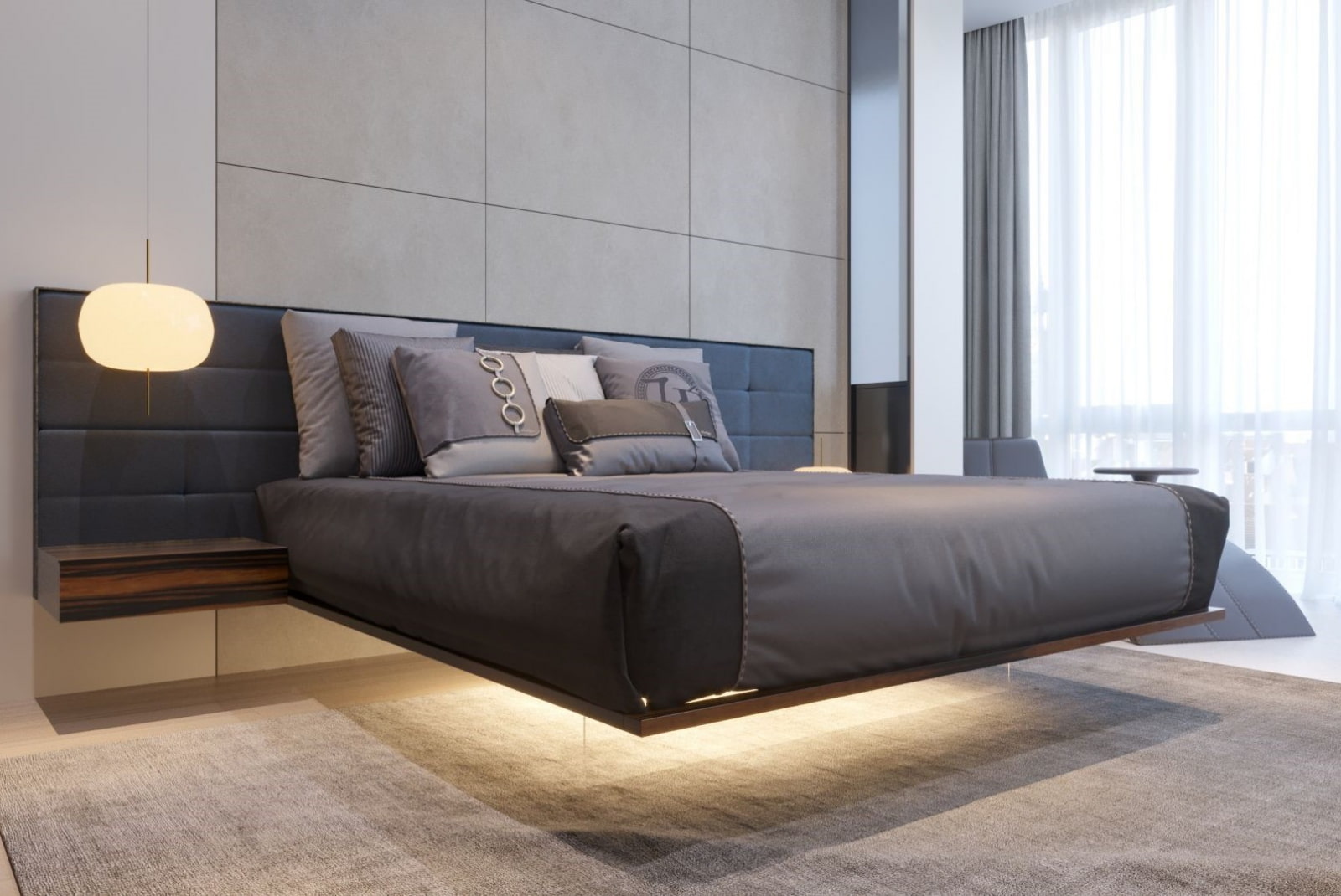 lit high-tech avec une tête de lit moelleuse