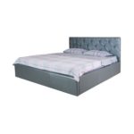 lit avec mécanisme de levage matelassé gris