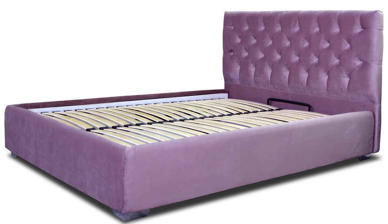 lit avec mécanisme de levage violet