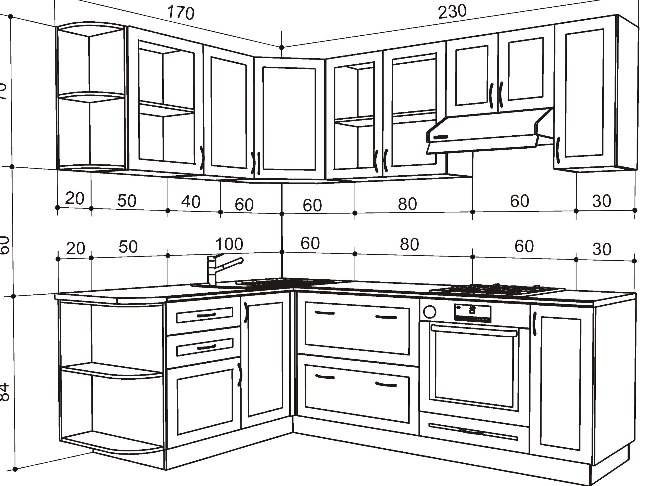 dessin standard d'armoires de cuisine
