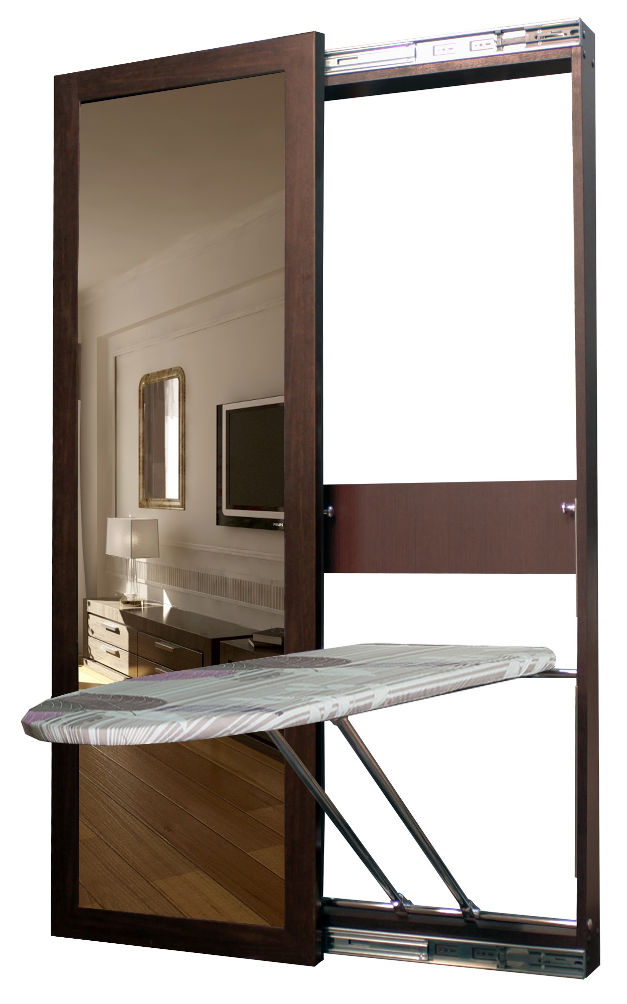 planche pliante dans une armoire marron