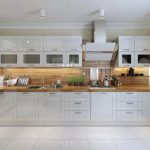 white kitchen set with wood