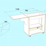 un exemple de dessin d'une table pour une machine à coudre avec un plateau rabattable