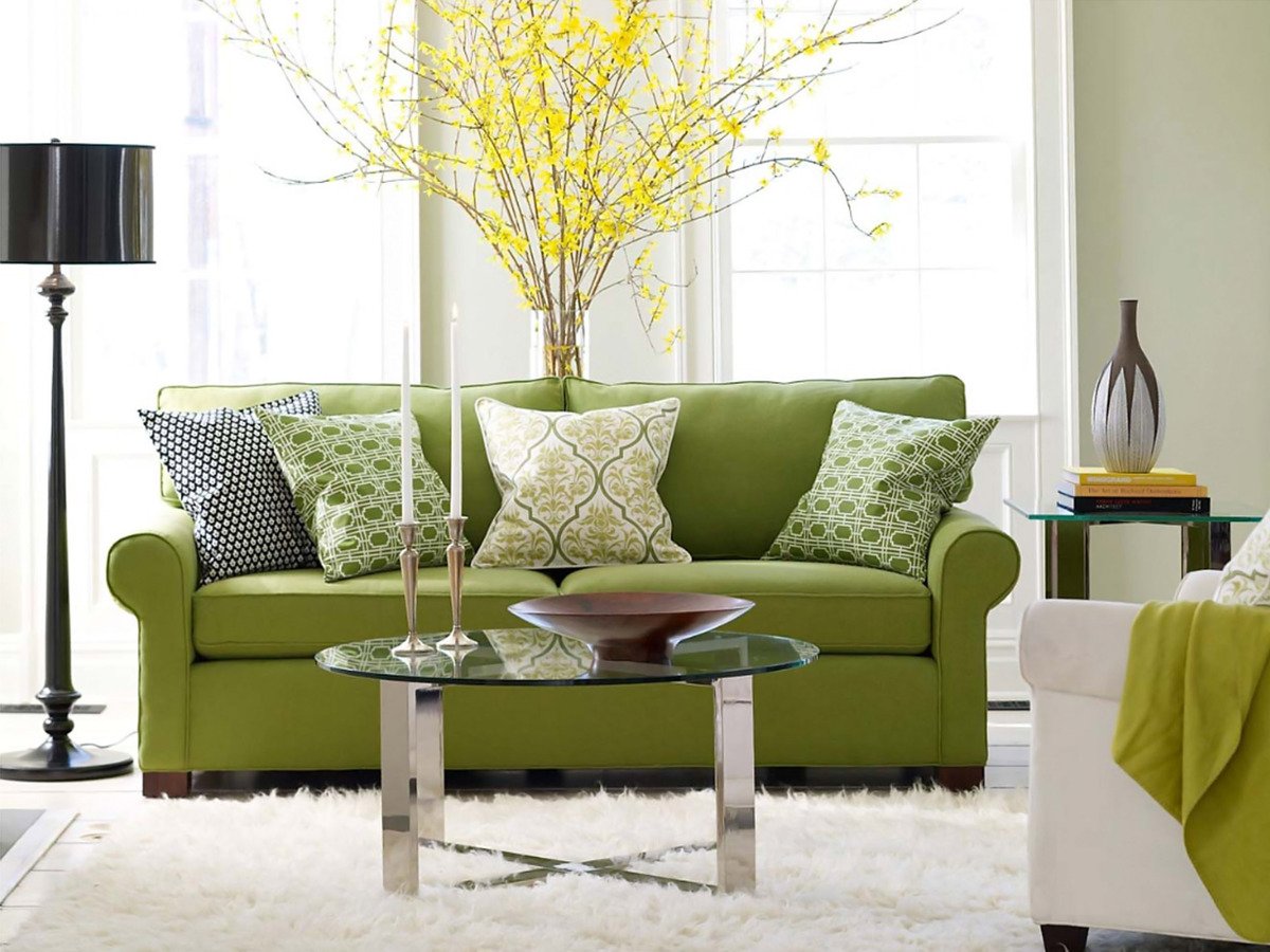 canapé vert à l'intérieur