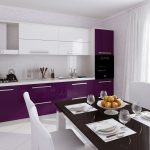 purple kitchen set with black table