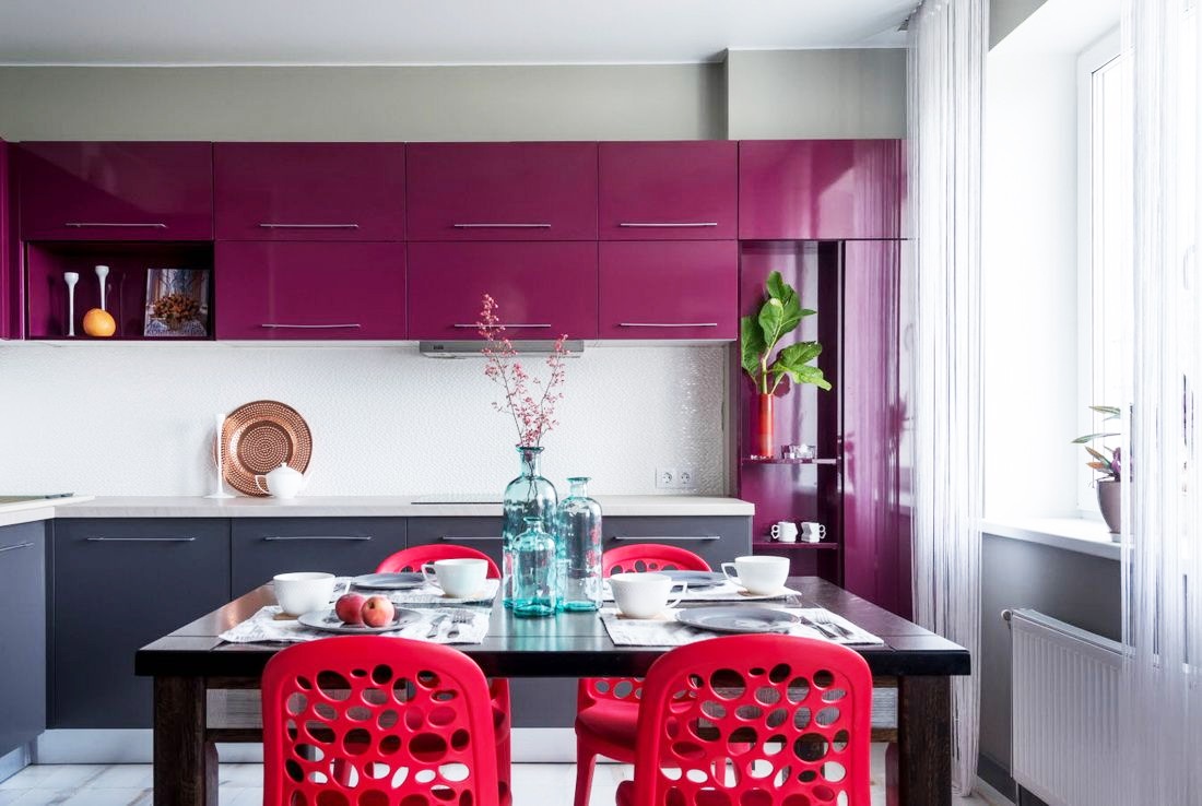 red with purple in the kitchen
