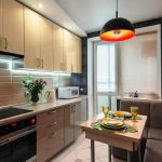 kitchen set with orange lamp