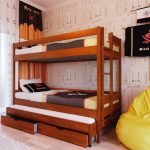 wooden bed with drawers