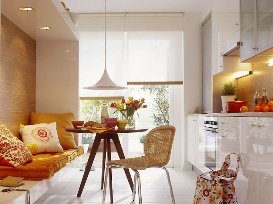 bếp 9 mét vuông với ý tưởng thiết kế ghế sofa