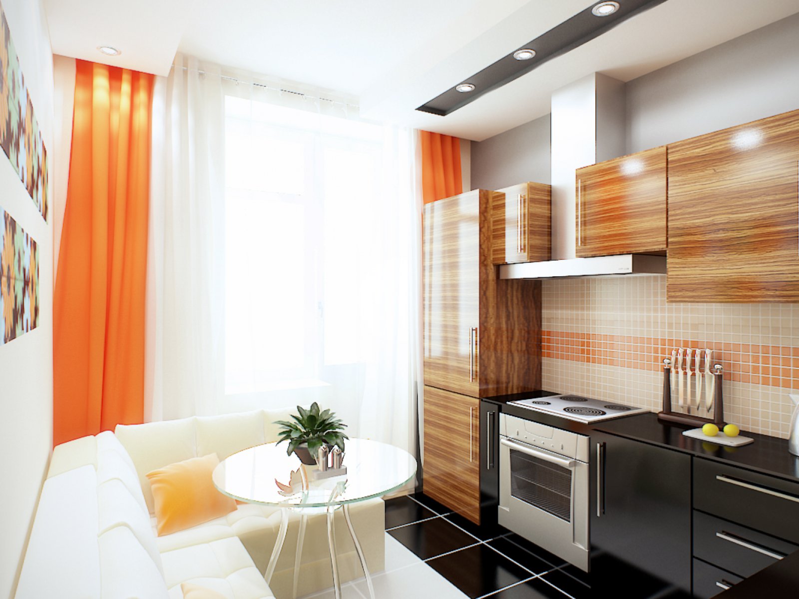 bếp 9 mét vuông với ảnh nội thất ghế sofa