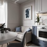 Cocina de 9 metros cuadrados con ideas para el interior del sofá.