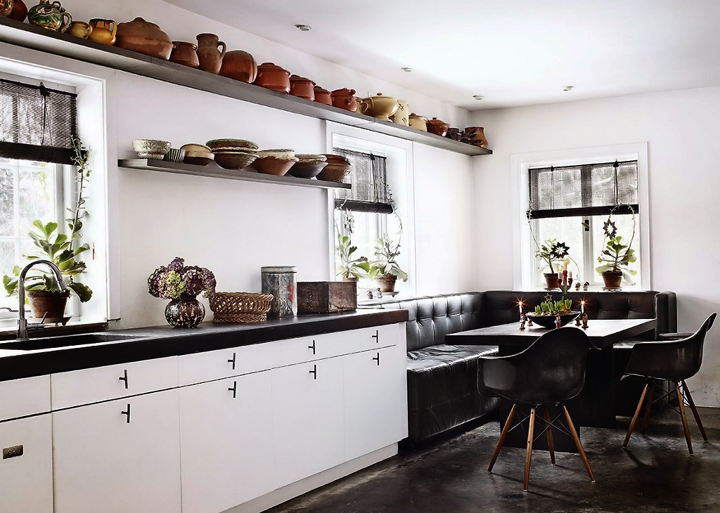 cuisine sans armoires du haut noir et blanc