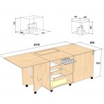 un exemple de dessin d'une table pour une machine à coudre à tiroirs