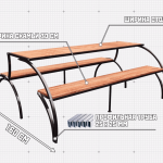 un exemple de dessin d'une table transformable avec deux bancs