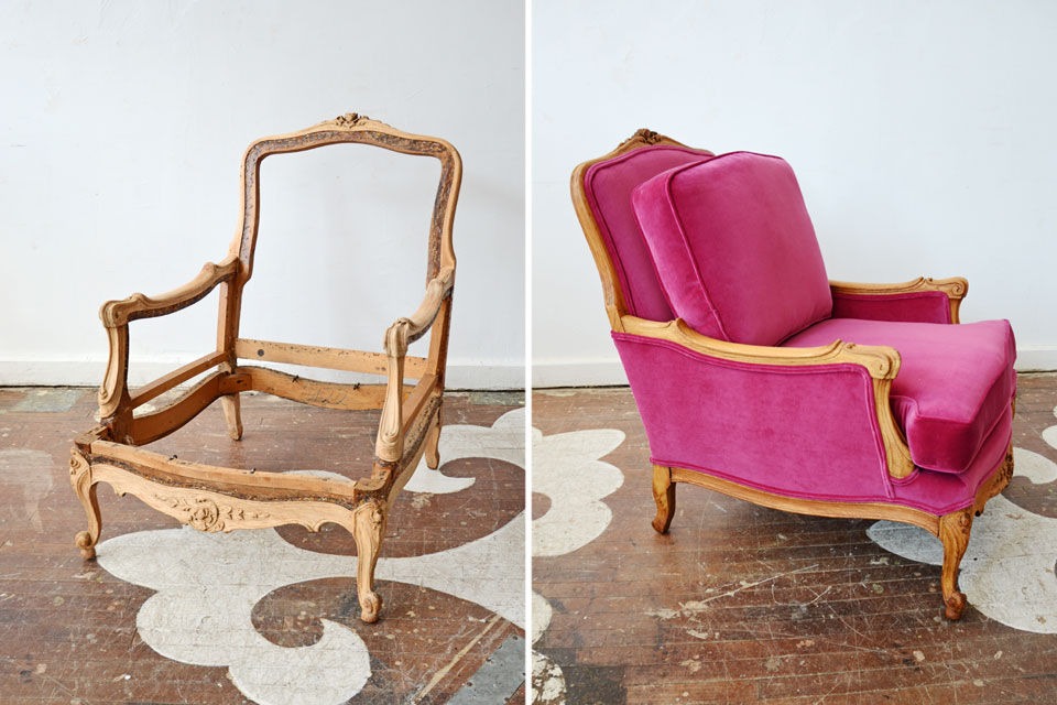 restauration d'une chaise avec accoudoirs en bois