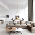 canapé d'angle avec deux tables