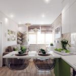cuisine 12 m avec canapé vert