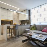 cuisine 12 m avec un canapé avec un bar