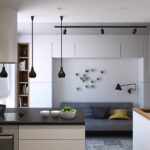 cuisine 12 m avec un canapé high-tech