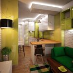 cuisine 12 m avec canapé vert