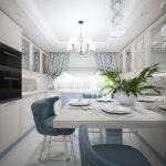 cuisine 12 m avec chaises bleues