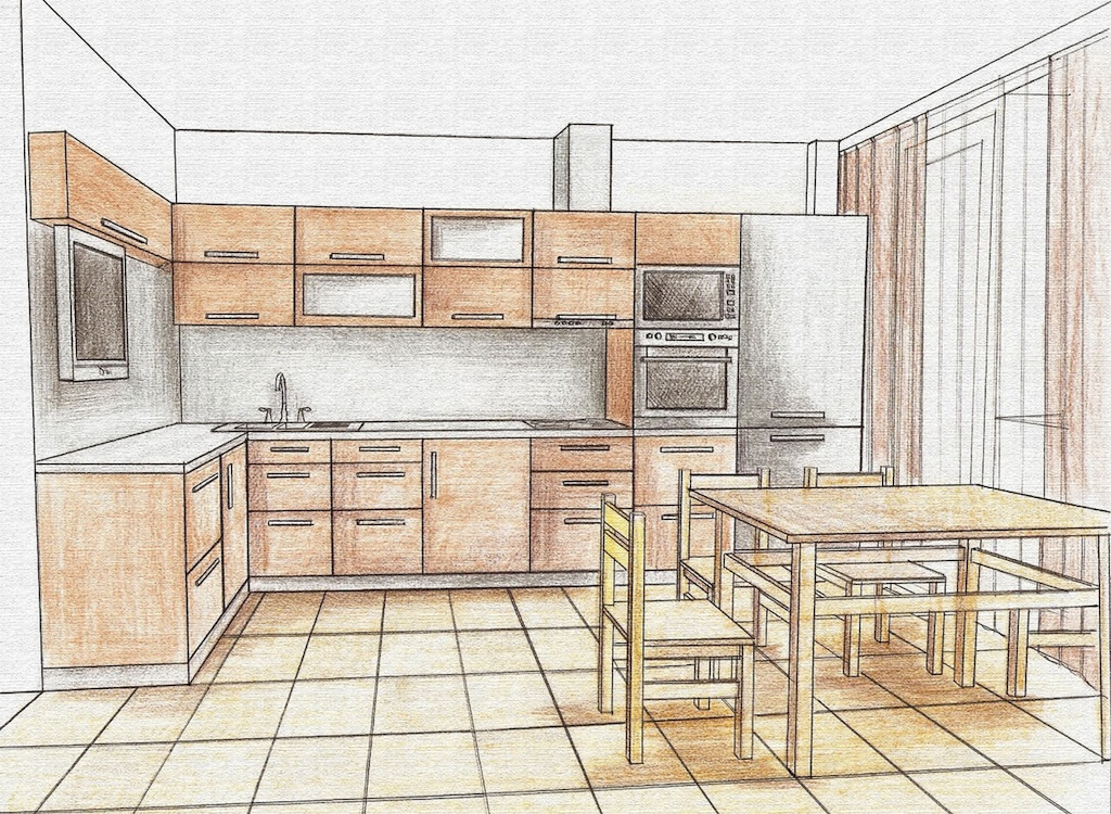aménagement de la cuisine au crayon