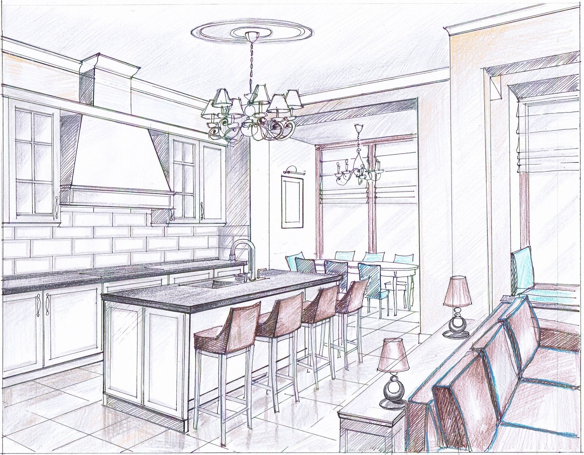 croquis d'intérieur de cuisine