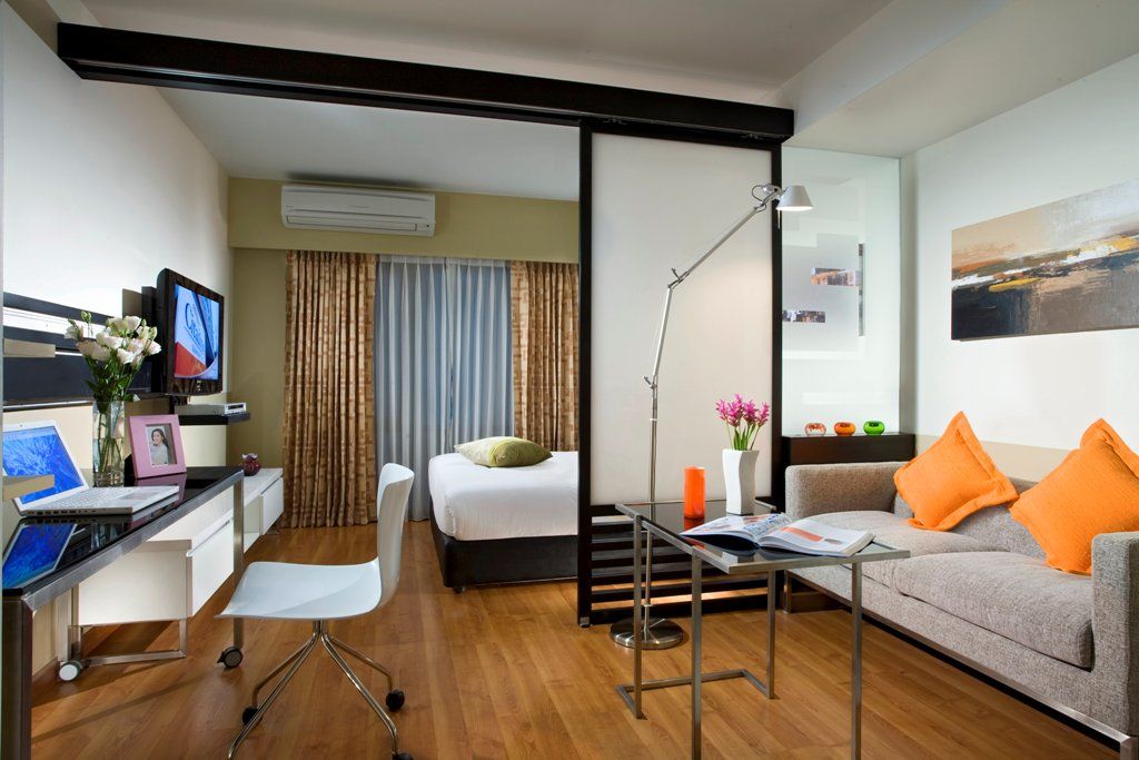 salon et chambre dans une pièce