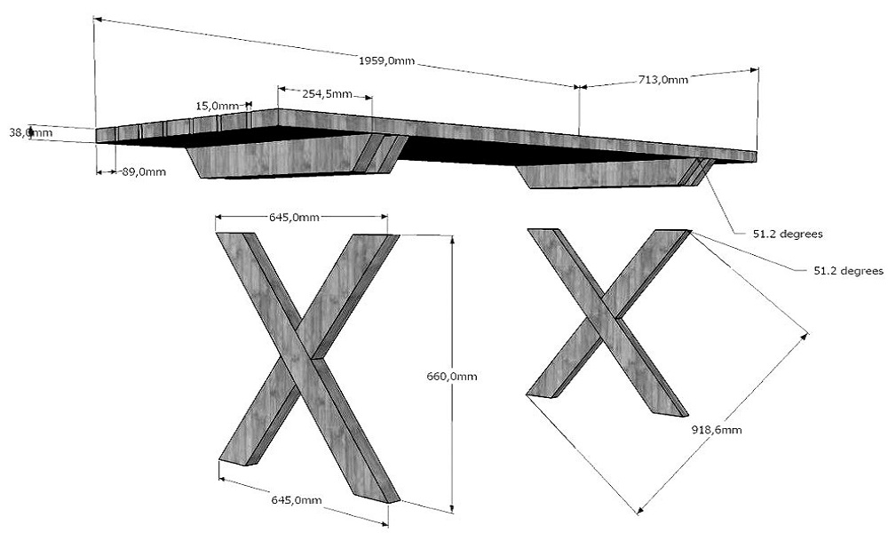 table avec pieds croisés