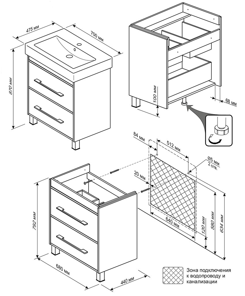 schéma de meuble lavabo