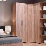meuble d'angle en bois avec étagères