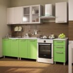 green kitchen with brown wall