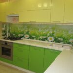 green kitchen with pale yellow top