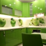 green kitchen with apples