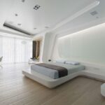 camera da letto bianca nello stile del minimalismo