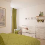 babybedje in groene slaapkamer