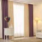 rideaux bicolores beige et violet