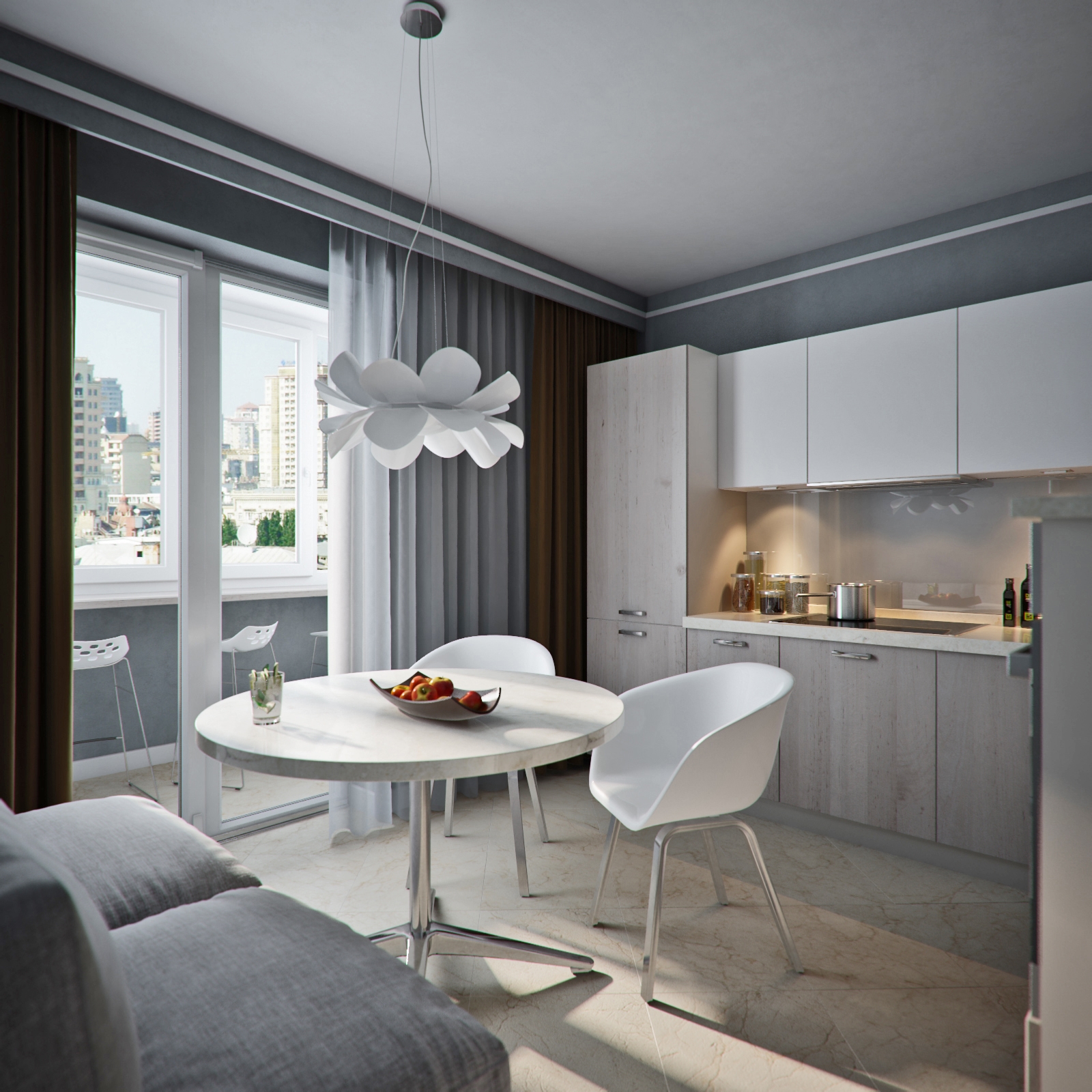cuisine 10 m² avec décoration canapé