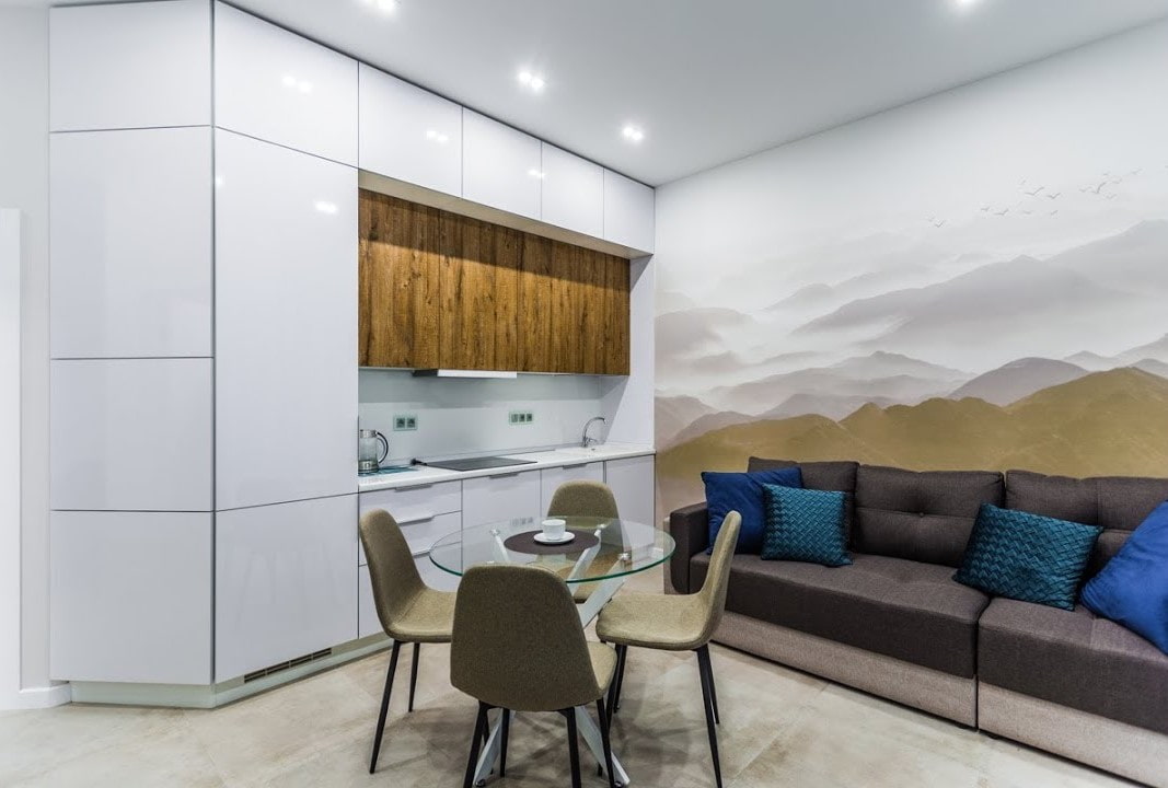 cuisine 15 m² avec canapé décor photo
