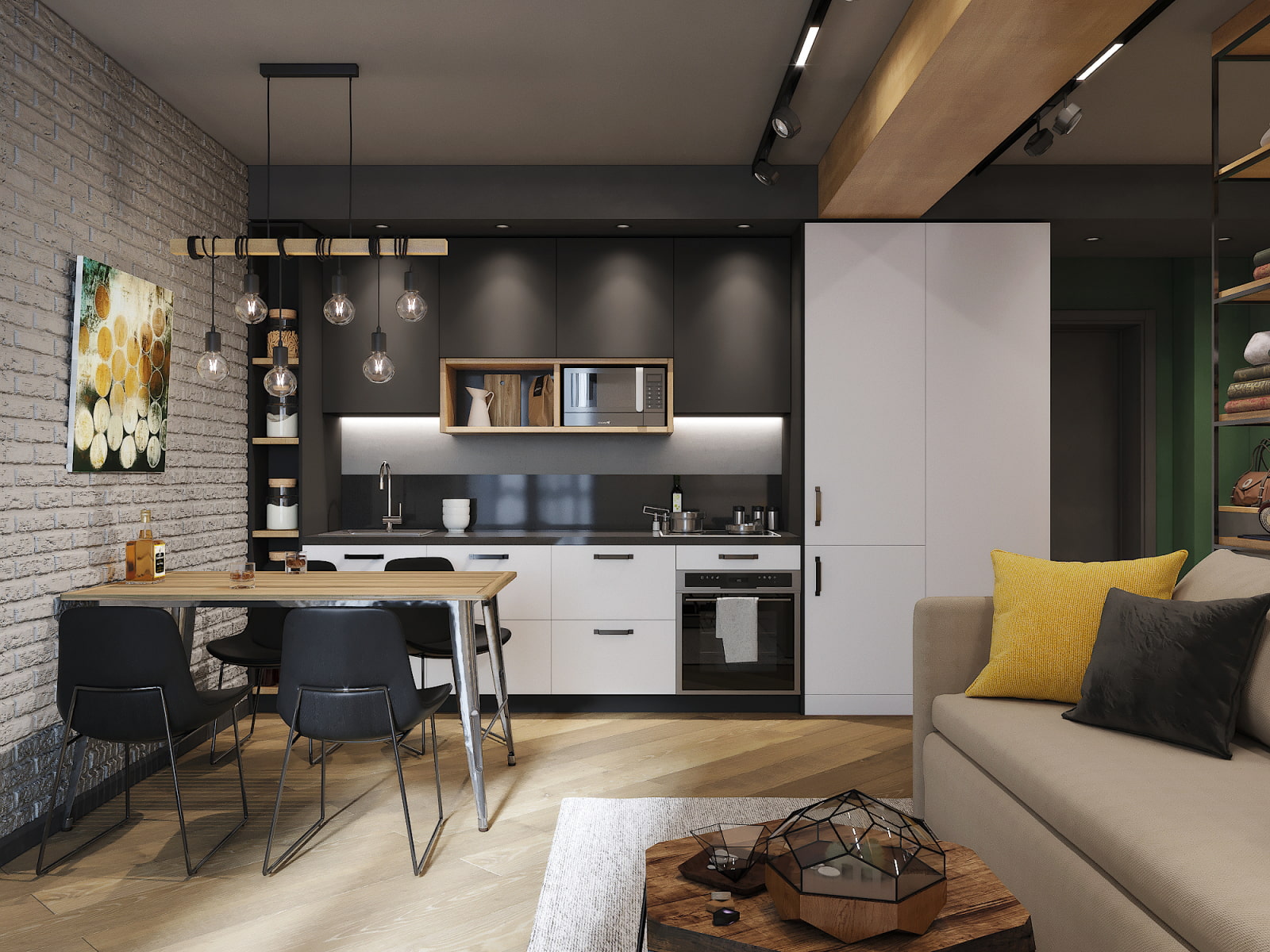 cuisine 15 m² avec idées déco de canapé
