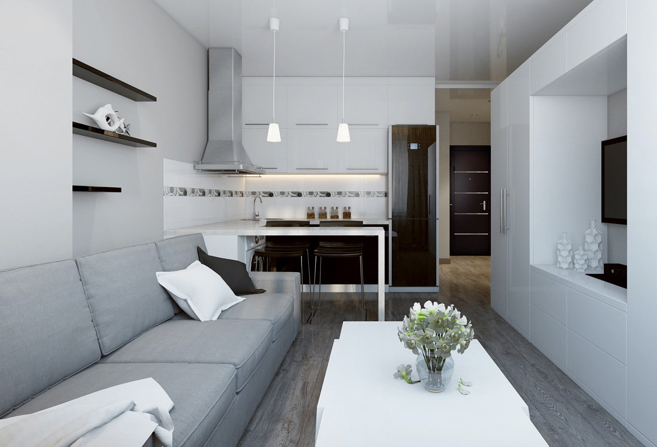cuisine 15 m² avec canapé design idées
