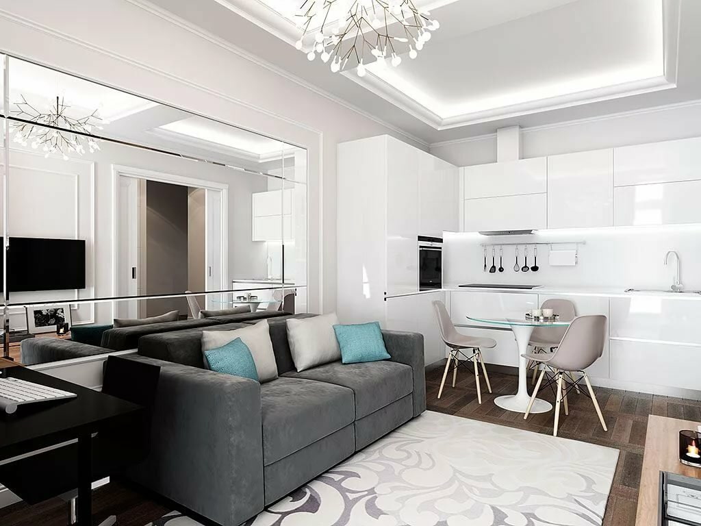 cuisine 15 m² avec des idées de design de canapé