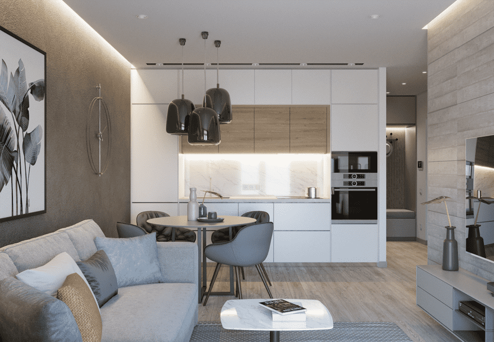 cuisine 15 m² avec canapé